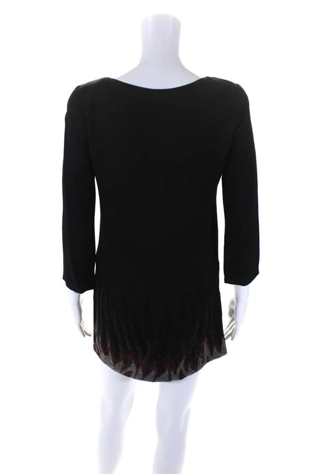 Balmain Womens 3/4 Sleeve Scoop Neck Beaded Trim Dress Black Red Size FR 40 LL19 - Image 3 of 4