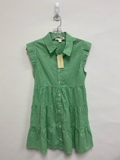 NWT monteau Size M Green White Checkered Button Up Ladies Dress