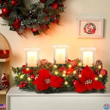 Sliner Elegant Poinsettia Glass Candle Holder - Christmas Tealight Candelabrum