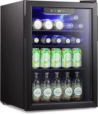 Mini Fridge-95 Can Beverage Refrigerator Wine Cooler Clear Front Glass Door Smal