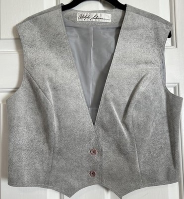Vintage Adolph Schuman Ultra Suede Gray Vest Union Made USA Quiet Luxury Grandpa