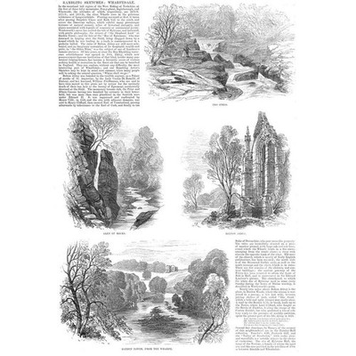 Wharfedale The Strid, Barden Tower, Bolton Abbey - antiker Druck 1887