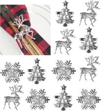 Christmas Napkin Holder,Set of 12 Silvery Elk Snowflake Xmax Silvery, 
