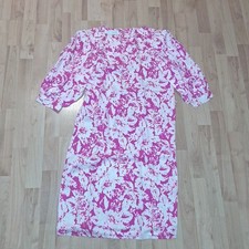 Vtg Women's Silk Dress FLORA KUNG NY Fuchsia Floral Pink Midi Dress Size 6