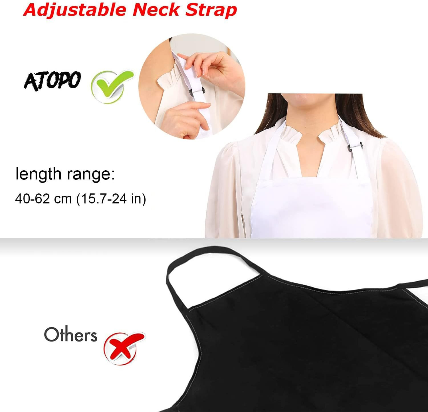 4 Pezzi Cuoco Grembiule, Nero Grembiule Impermeabile Con 2 Tasche, Grembiule Cuc - 4