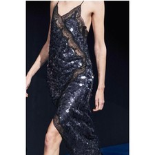 Zara ZW Collection Sequinned Lace Trim Midi Dress Size M Ref 9002/799 Party