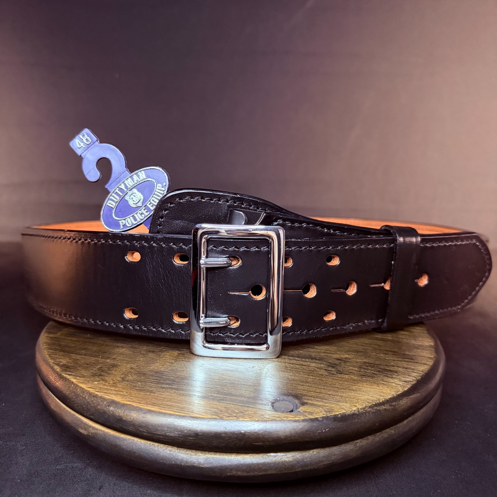 Dutyman Sam Browne Duty Belt Size 48" Black Plain Leather Nickel Buckle 1011
