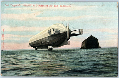 c1910-20s Graf Zeppelin Luftschiff Schutzhalle auf dem Bodensee Postcard F216