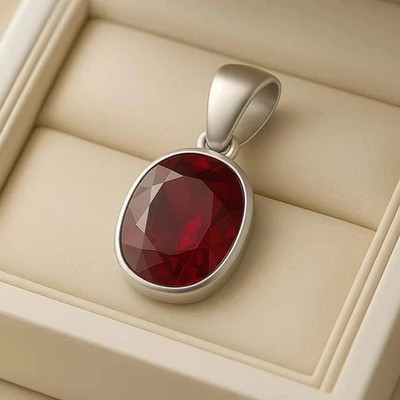 10 CT Burma Natural Red Ruby Certified Pendant In 925 Sterling Silver
