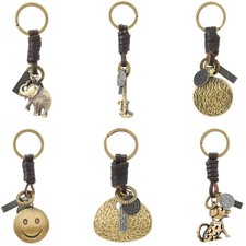 Vintage Brass Zinc Alloy Keychain Leather Strap Key Ring  Charms for Key Decor