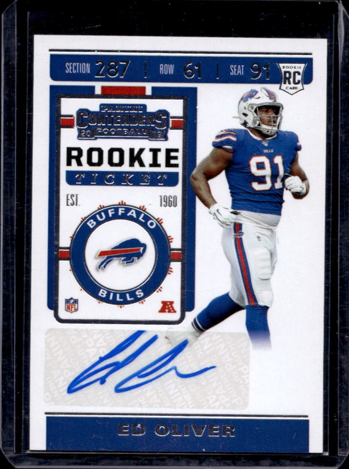 2019 Contenders Ed Oliver RC Rookie Rookie Ticket Auto #197 Bills
