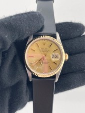 #29 Rolex Datejust 36mm 18k YG/SS Champagne Stick Dial Mens Watch 16233