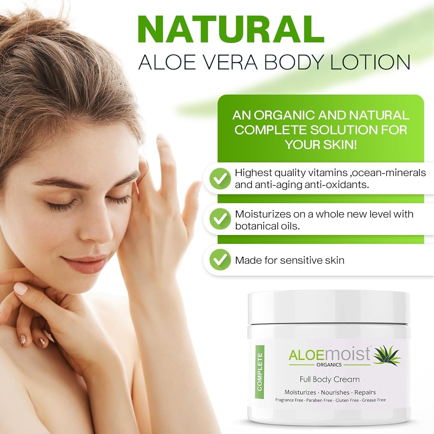 Organic Aloe Vera Face Cream & Body Moisturizing Cream, Natural Aloe Vera Lotion