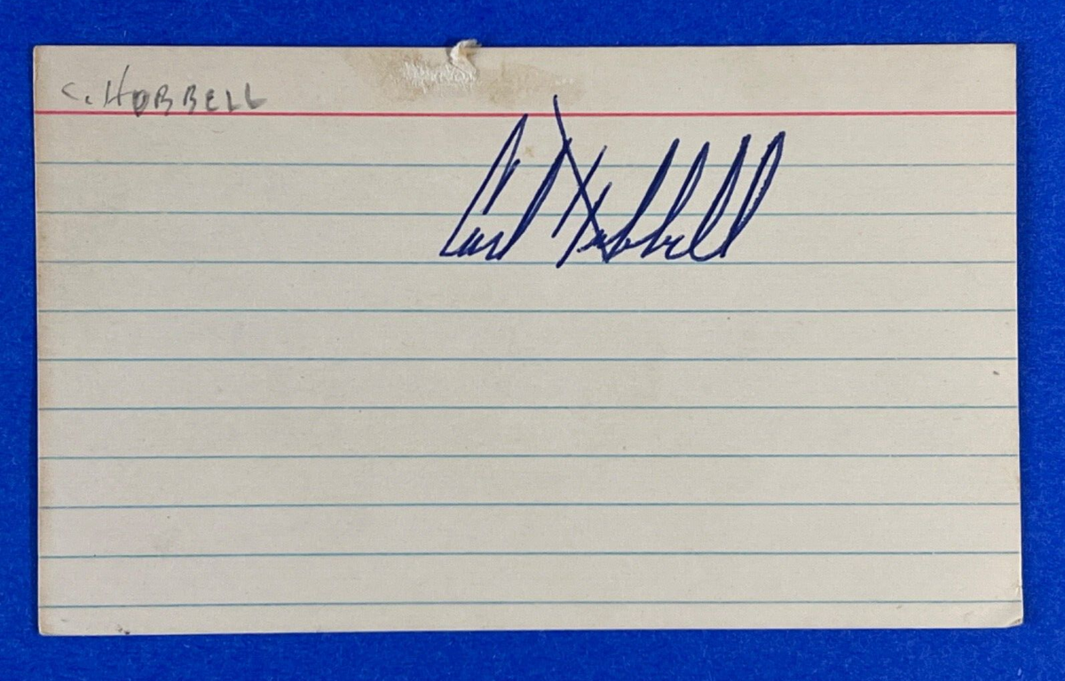 カール・ハッベル　公式サインカード Carl Hubbell Vintage Auto Signed 3x5 Index Card Photo JSA