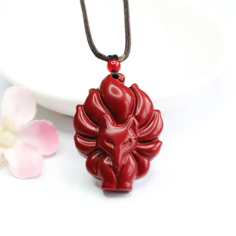 Red Cinnabar Nine Tailed Fox Pendant Necklace Fashion Fine Jewelry
