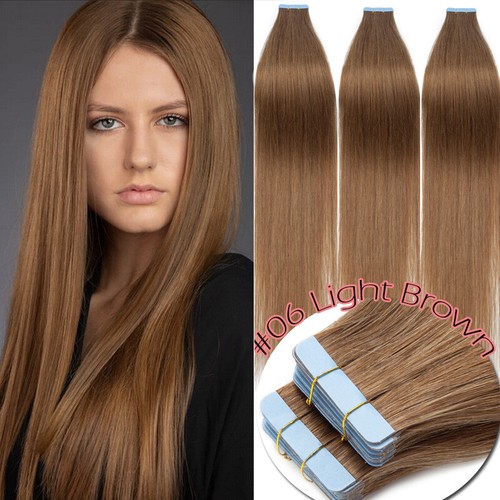 AAAA Tape In 100% Real Human Hair Extensions Skin Weft FULL HEAD 14"-24" Long US - Picture 24 of 33
