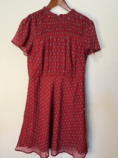 Loft Dress Red Smocked Front Flutter Sleeve Paisley Size 4