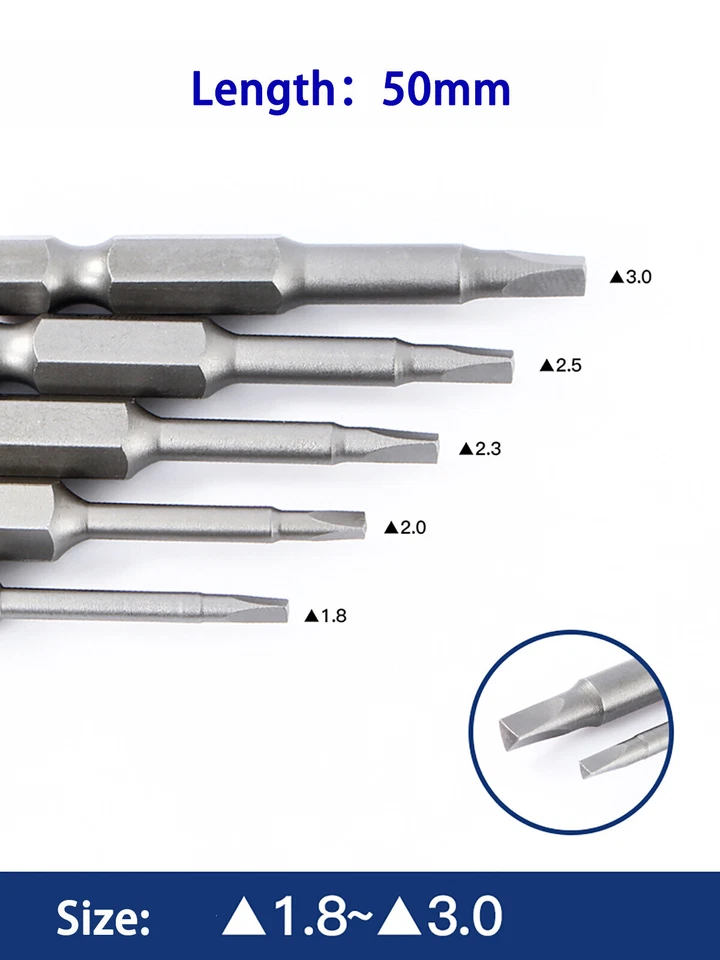 5Pcs Magnetic Triangle Head Screwdriver Bits S2 Steel Hex Shank 50mm Long 1/4" - Image 3 of 4