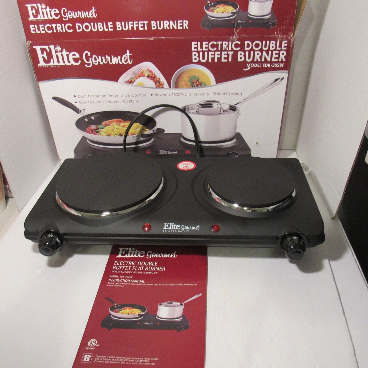 Elite Gourmet EDB-302BF, Electric Cast Iron Double Buffet Burner, Portable,  NEW 717056122166 | eBay