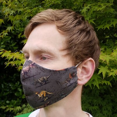 Erwachsene 100 % Baumwolle Wiederverwendbar Waschbar Jurassic Park Dino Gesichtsmaske Gesichtsbedeckung 