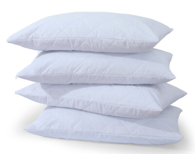 Quilted Pillow Protectors (Pack Of 2 Or 4) – Polycotton, Anti-Allergy, Zippered, White – 74cm X 48cm (Standard Size)