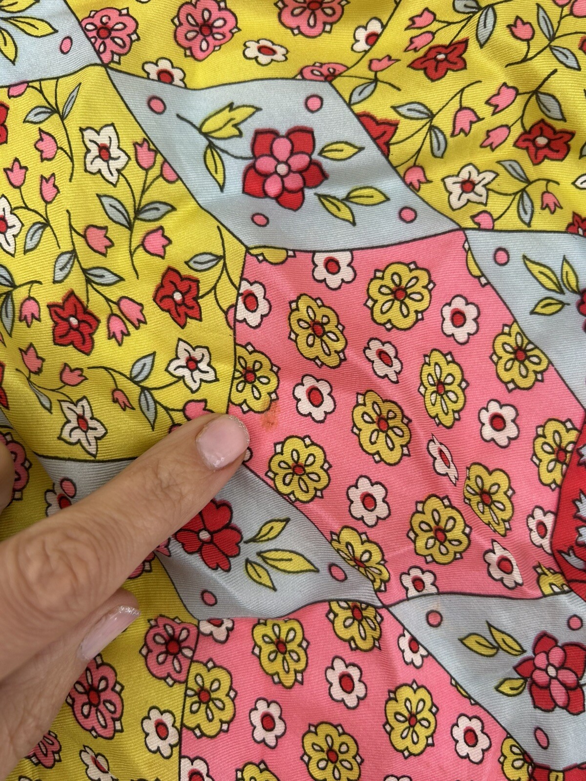 Vintage 60s 100% silk patchwork pattern Scarf 22”… - image 7