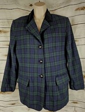 Talbots Vtg Blackwatch Plaid Wool Blazer Jacket 14 P Preppy Academia Velvet Trim
