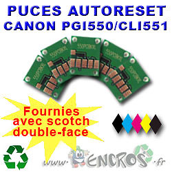 5 Cartouches PGI550 CLI551 Canon Rechargeables avec Puces Auto-Reset