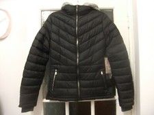 Black Padded Style Jacket With Zip On Grey Thick Knit Insert And Hood.size L..