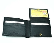 Black Men Genuine Leather Bifold Wallet ID Windows Credit Card Slots Holder