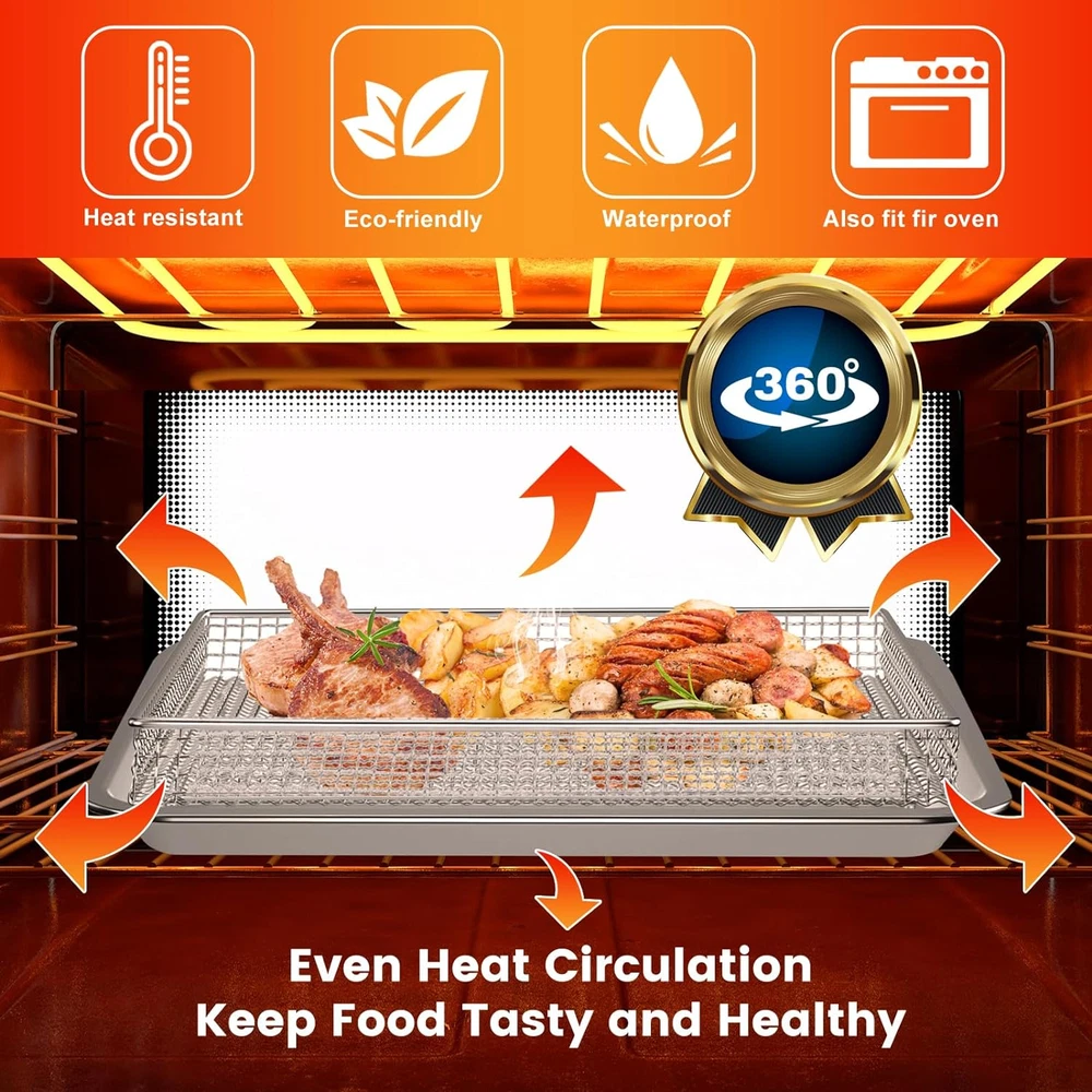 Nonstick Air Fryer Basket Tray Compatible with Cuisinart TOA-60 TOA-65 TOA-70 Toaster Oven Air Fryers