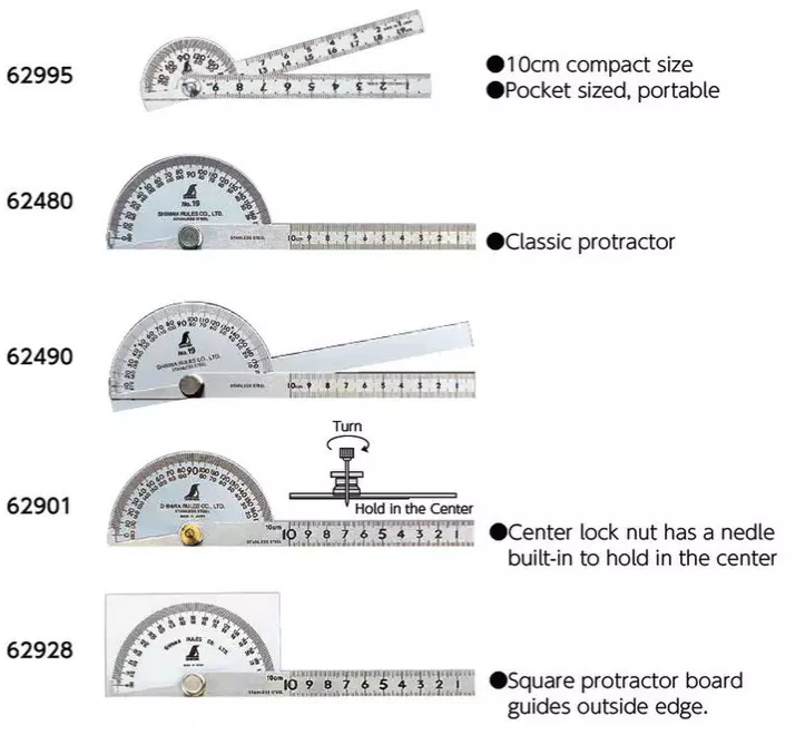 SHINWA Protractor Small - Big 1 - 2 Blade Stainless Steel Some
