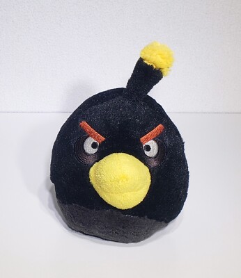 Angry Birds Rovio Bomb Black Bird Plush Stuffed Animal Toy BROKEN SOUND 5'' EUC