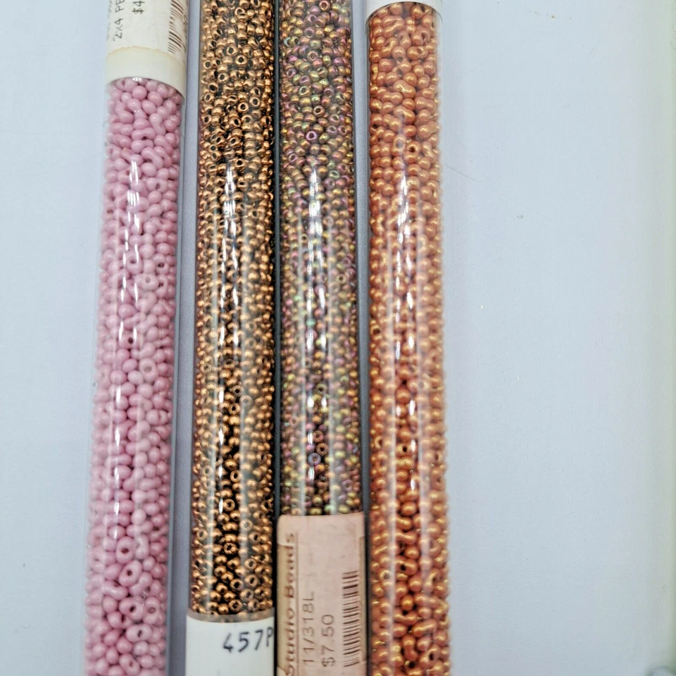 Seed Beads 2 tubes peanut shaped (pink / gold) 2 tubes round (Gold / iridescent) - Image 3 of 4