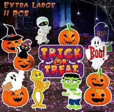 11PCS/Set Halloween Decorations Yard Signs Pumpkin Ghost w/ Stakes Cute Kids