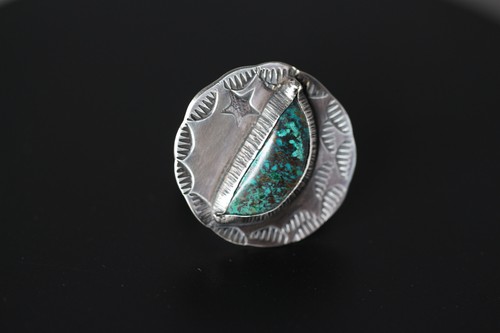 Chrysocolla Ring Blue Cabochon Gemstone 925 Sterling Silver Size 5.5 Moon Star - Afbeelding 1 van 7