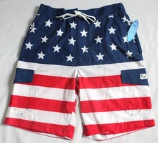 Wave Zone Mens Patriotic American Flag Cargo Eboard Swim Short Trunks Mesh Lined
