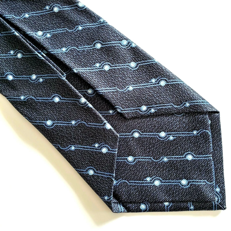 宝格丽领带 7 折叠领带宝格丽 100% 真丝 60 英寸 X 4 英寸蓝色对角圆点 — 第 2/4 张图片