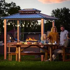 HOTEEL 6x8ft Hardtop Grill Gazebo Outdoor Garden Aluminum Frame Barbecue Gazebo