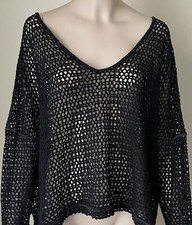 Free People WE THE FREE Womens Napa Open Knit Oversized Sweater Size S Black