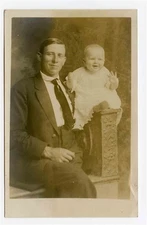 Smiling Father and Happy Baby Real Photo Postcard 