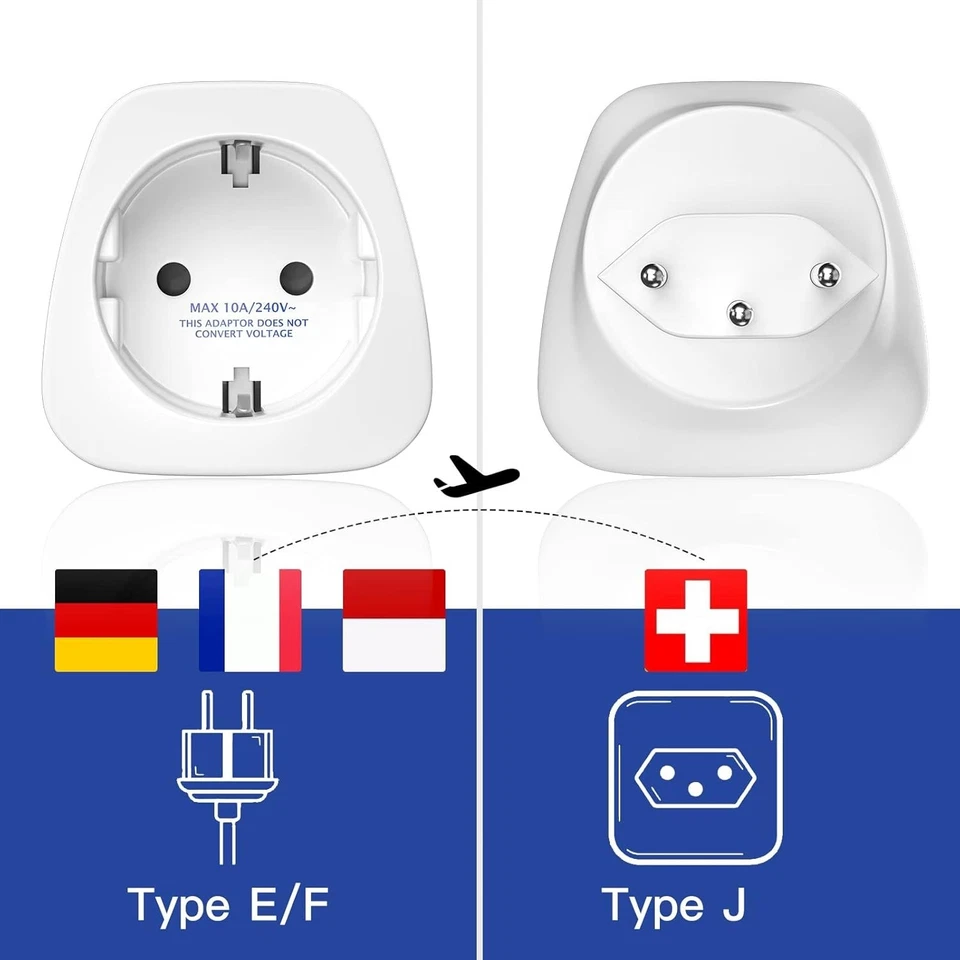 3 Stück Deutschland Auf Schweiz Reiseadapter, Reisestecker Steckdosenadapter, Sc - Bild 2 von 4