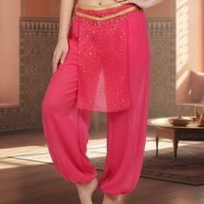 Hot Pink Large Sheer Harem Genie Pants Gold Star Accents Beads Festival Costume