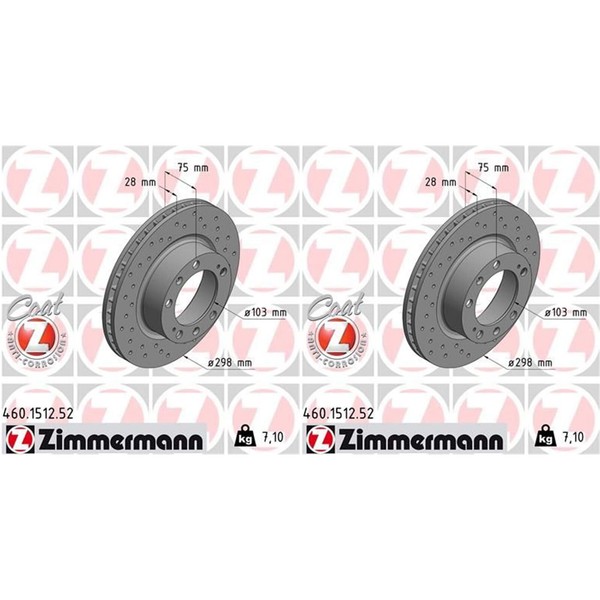 2X Zimmermann Sport Bremsscheiben 298Mm Gelocht Vorne Passend FüR Porsche 944 96-image