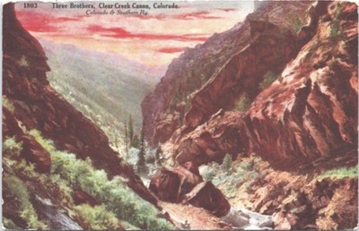Clear Creek Canon Colorado The Three Brothers on the Colorado & Southern Ry