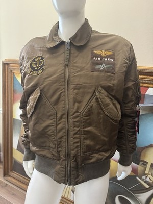 Vintage Alpha Industries CWU-45 Bomber Flight Jacket Olive Green Air crew XXL