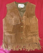Vintage 1970s Western BOHO Suede Leather Fringe Vest Sears Large Brown Hippie
