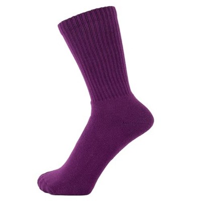 Finest Combed Cotton Terry Lined Athletic Sports Crew Socks for 7-12 Purple
