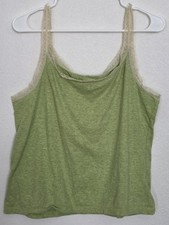 VTG Y2K Green Lace Trim Cami Tank Large Fairycore Grunge Cottagecore Coquette