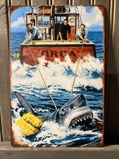 Letrero de película escena de lucha de mandíbulas 8”x12” letrero de metal arte de garaje cueva